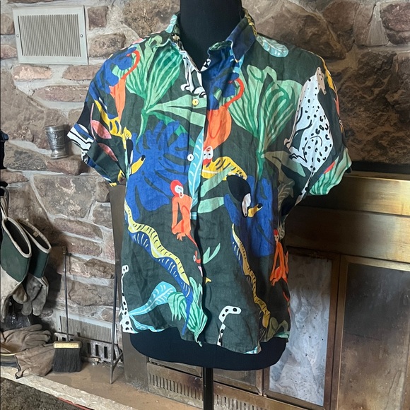 Christian Siriano Multicolor Jungle Print Button Down Shirt - Picture 1 of 7